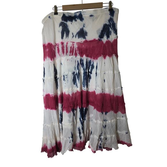 METROWEAR Red Blue White Tye Dye NEW Hippie Boho Festival Maxi Skirt SZ L - Picture 1 of 12